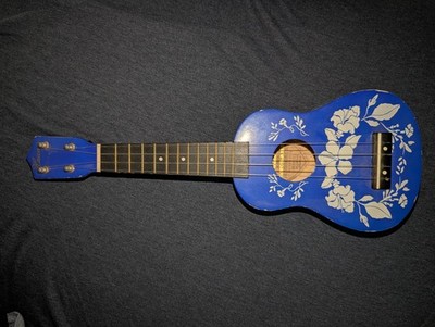 Vintage-Style Blue Floral Toy Guitar - Kids Musical Instrument - Wood Look