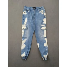 SER.O.YA Women's Light Wash Denim Cargo Jogger Pants Bleach Splatter Size 26