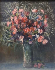 Flower Painter Still Life Bouquet Signed Unknown Original Oil Canvas 35x27.5
