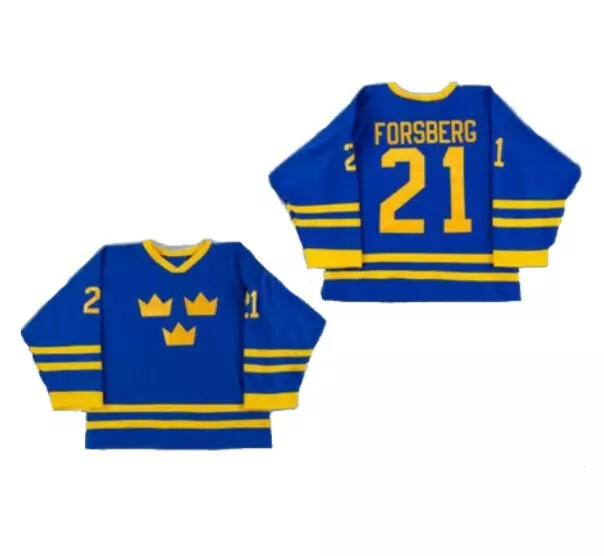2002 Forsberg #21 Team Sweden Hockey Jerseys Sewn Blue Custom Names