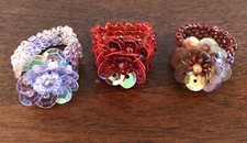 Handmade Friendship Rings, Set of 3, Elasticized w/ Beads and Sequins