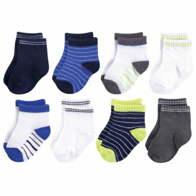 Hudson Baby Crew Socks, 8-Pack, Navy Charcoal