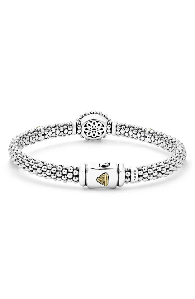 LAGOS 18K Gold Sterling Silver High Bar Oval Dome Bead caviar Link Bracelet 8 L Foto 3 de 4