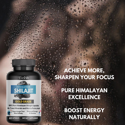 Pure Shilajit 10000mg 60 Caps Asphaltum Naturally Occurring Fulvic Acid Non GMO