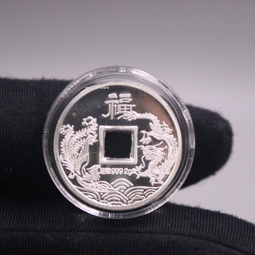 1pcs Pure 999 Fine Silver Dragon Phoenix Coin 2g For Women Men Pendant 1inchW - 第 1/5 張圖片