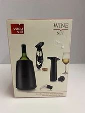 VACU VIN WINE SET CORKSCREW, COOLER, STOPPERS, SERVER, & SAVER PUMP