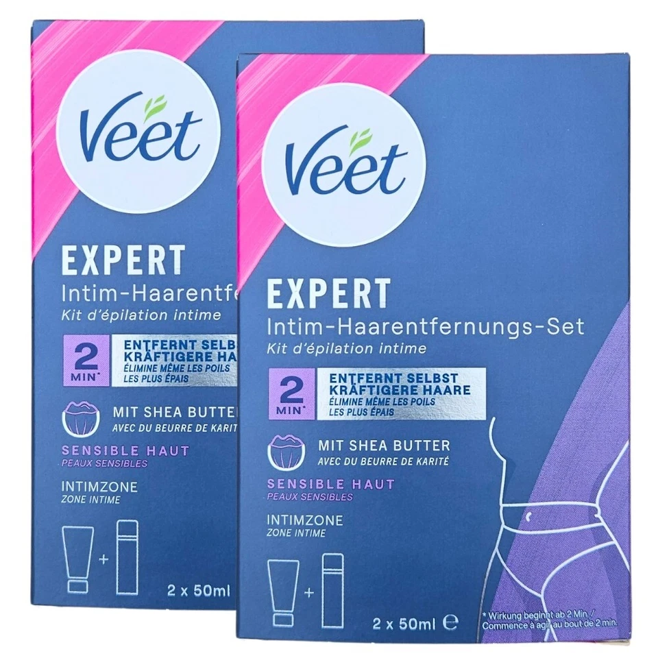 2x Veet Expert Intimbereich Set: Enthaarungscreme & Multi-Benefit-Schaum 2x50 ml