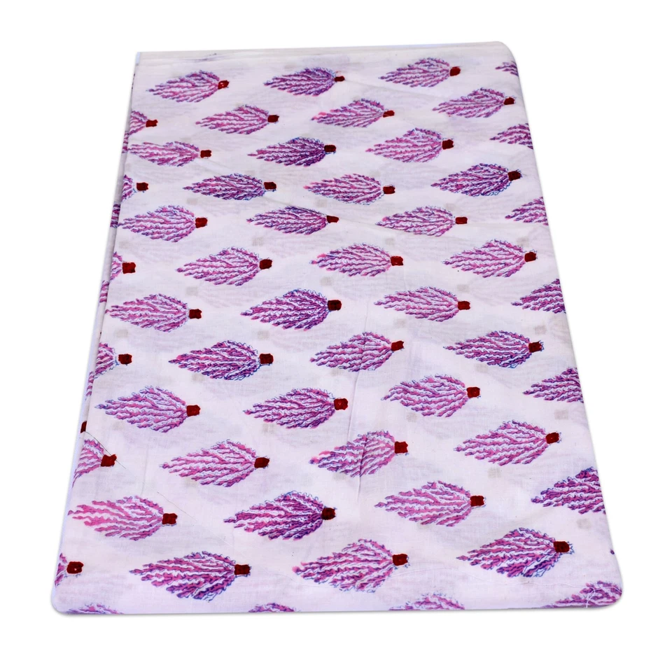 10 Yards Cactus Block Printed White Handmade Twill Weave Cotton Garment Material - Image 2 of 4