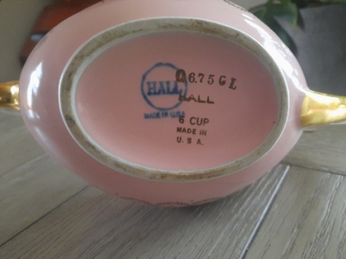 Vintage Hall Pink Gold Label Swag Design Aladdin Teapot Tea Pot - Picture 5 of 5