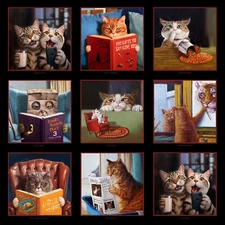 Feline Drive Fabric CAT'S MEOW Panel Black Elizabeth's Studio Sold by the Panel