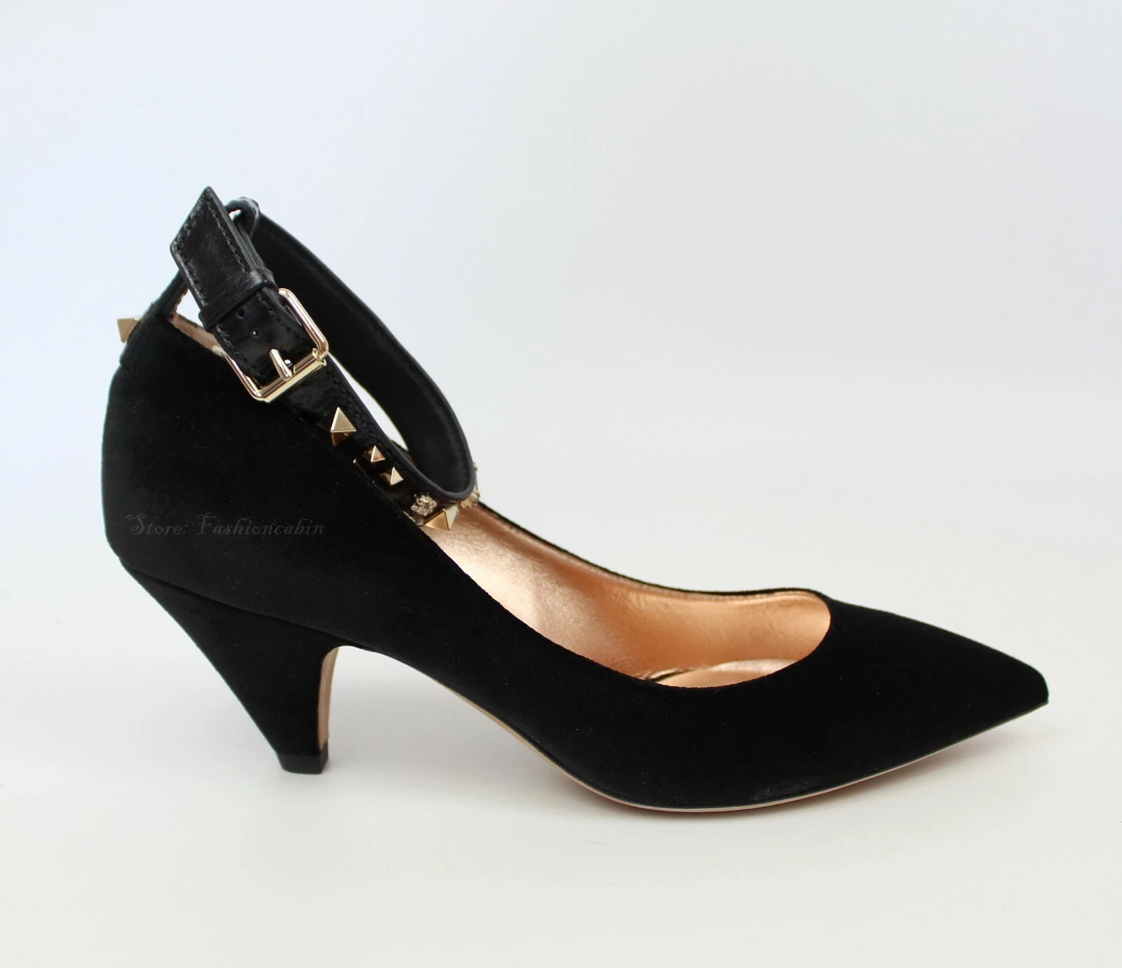 NUOVE décolleté con cinturino in velluto borchiate Valentino Garavani nere EUR38 5 $1045