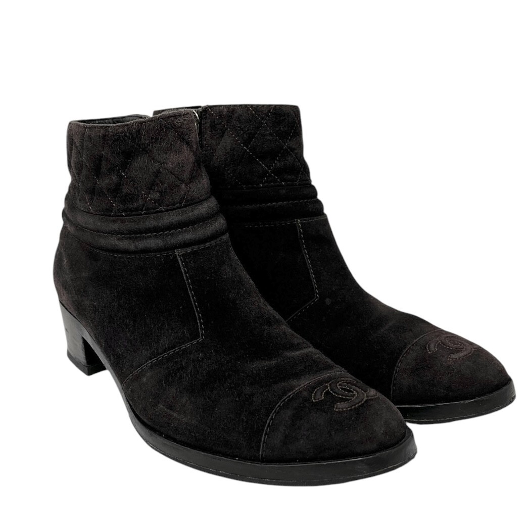 CHANEL /シャネル  名作 ブーツ  38.5 CHANEL Vintage CC Mark Logo Short Boots #38-38.5 Brown Suede