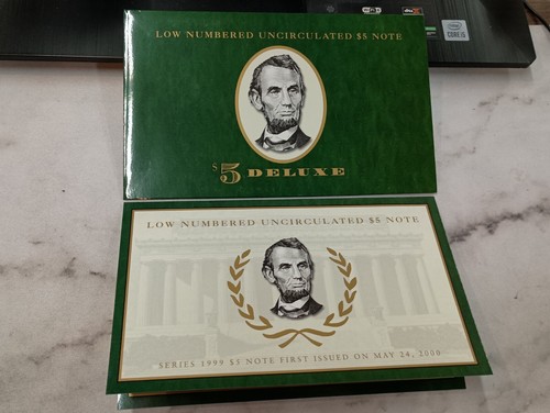 Low Numbered 1999 Uncirculated $5 Deluxe Note in BEP Folder BG 00003443 A - Picture 6 of 8