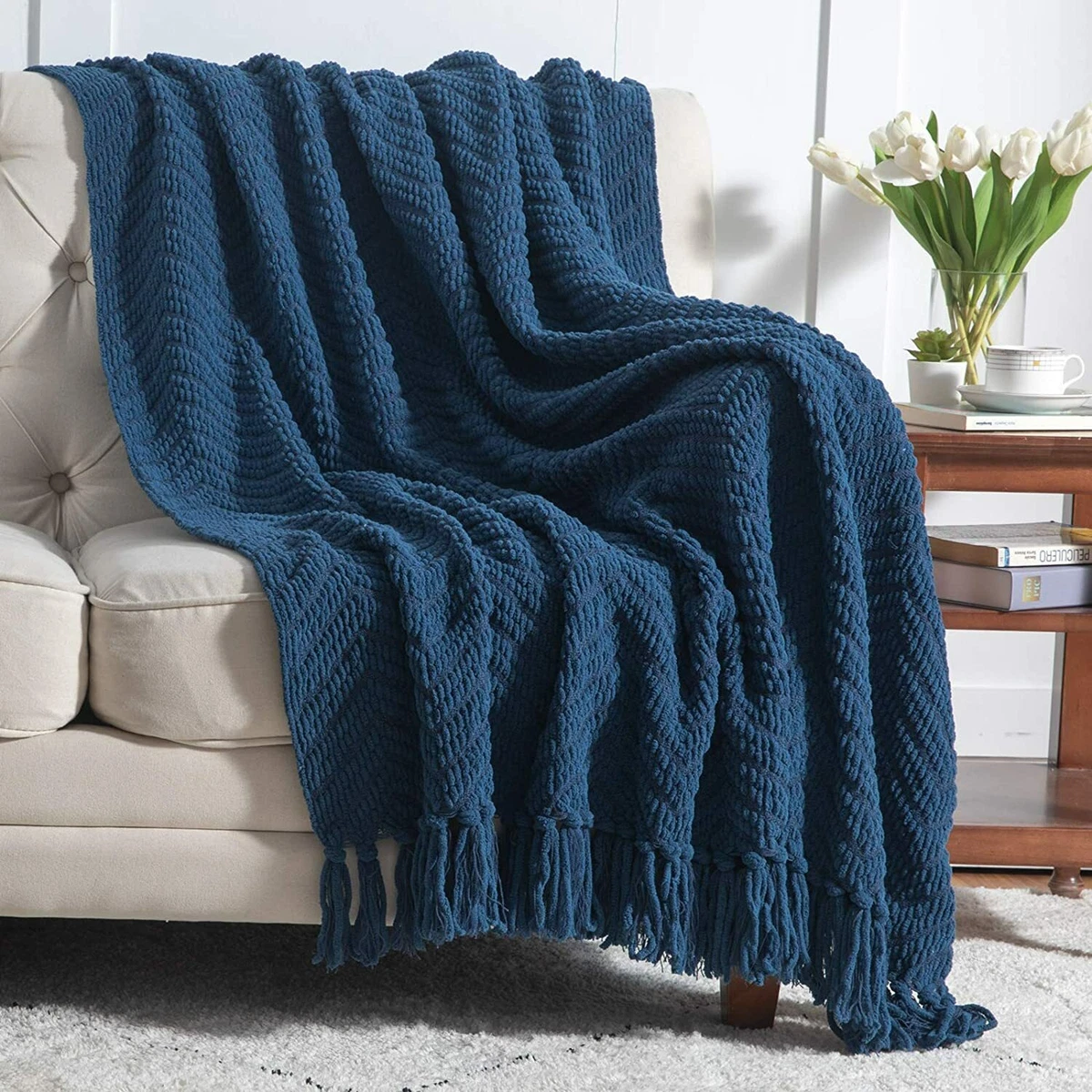 Navy and teal throw blanket sale