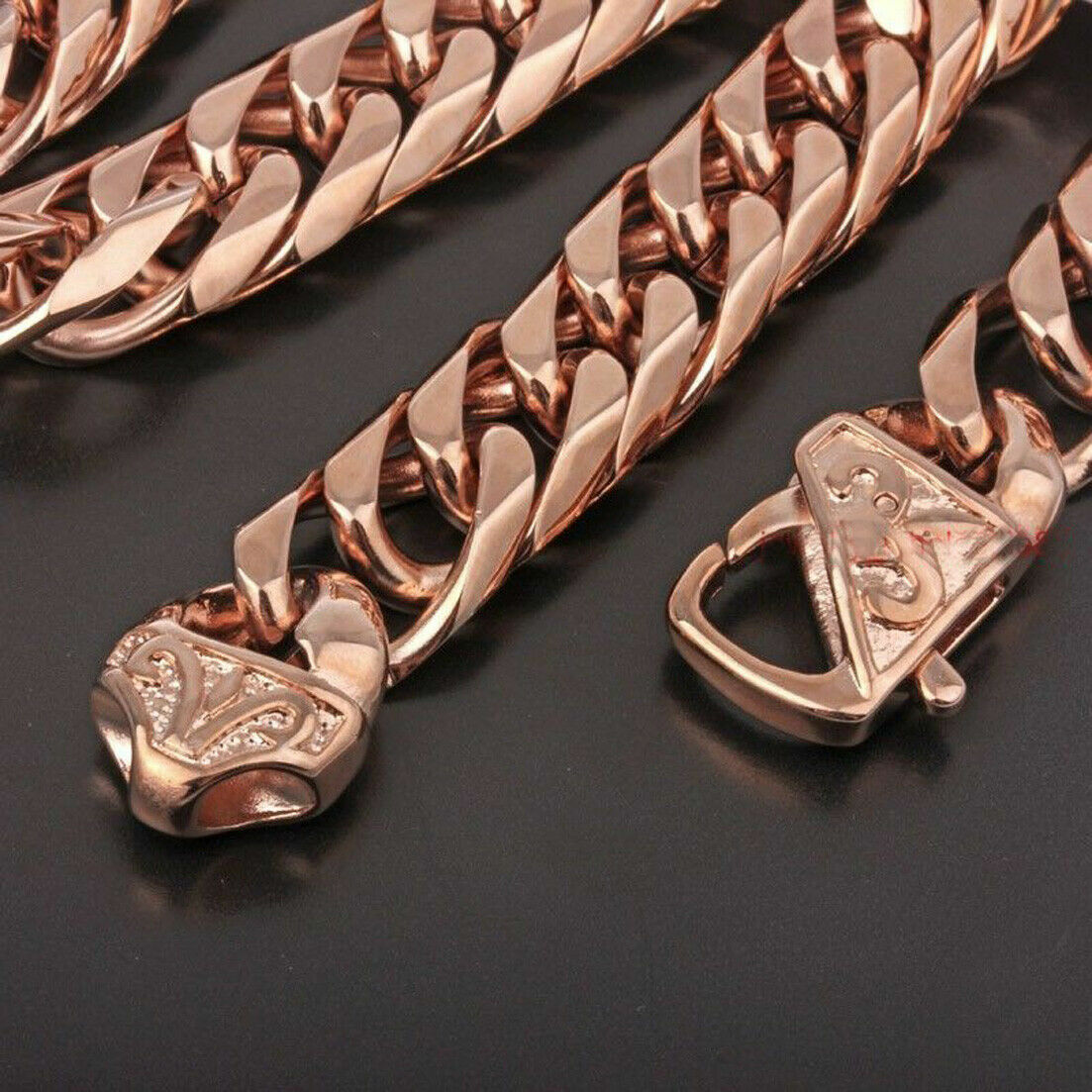 Heavy Stainless Steel Rose Gold Men Curb Cuban Chain Necklace or