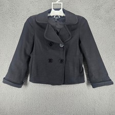 Talbots Women's Double Breasted Blazer Black Silk Blend Jacket Size 6 Petite