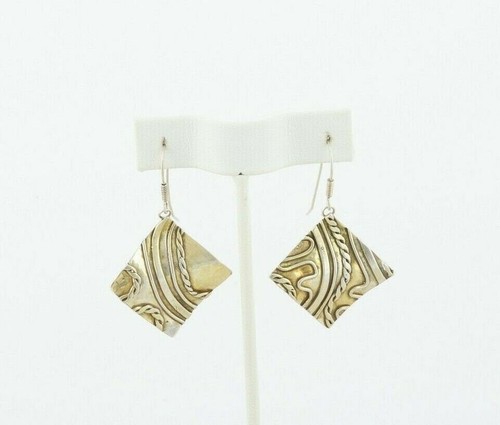 Pendientes colgantes abstractos modernistas vintage de oro sobre plata de ley - Imagen 5 de 7