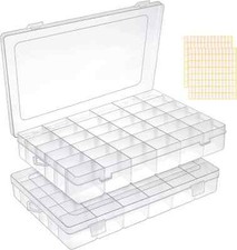 2 Pack 36 Grids Clear Plastic Organizer Box, Storage Container with Adjustable D