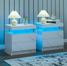 Juego De 2 Mesitas De Noche LED Con Cajones Mesas De Noche Para Cuarto Blanco