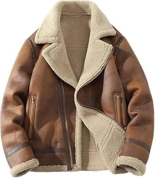 WW2 Mens B3 US Navy RAF Aviator Flying Pilot Fur Shearling Real Leather Jacket