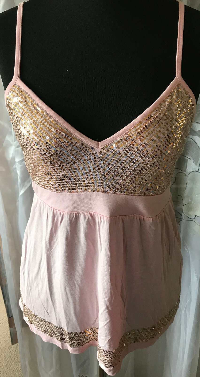 VERO MODA Stylishes Damen TOP T-Shirt Gr. M Rosa mit Pailetten Spaghettiträger