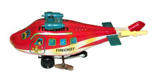 VINTAGE SEAMED TIN METAL LITHO 1950s WIND UP KEY FIRECHIEF HELICOPTER