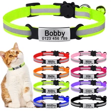 Safety Breakaway Reflective Personalized Cat Collar Bell Engraved Name ID Tag