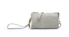 Jen & Co. Riley Vegan Crossbody Bag Purse w Shoulder Strap & Wristlet Lt. Gray