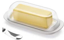 Butter Dish with Clear Lid - Easy Scoop Butter Keeper for East/West Coast Butter