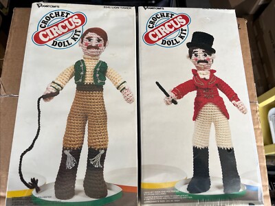 Vogart Crafts Circus Crochet Doll Kit TWO LOT #3142 Ring Master #3141 Lion Tamer