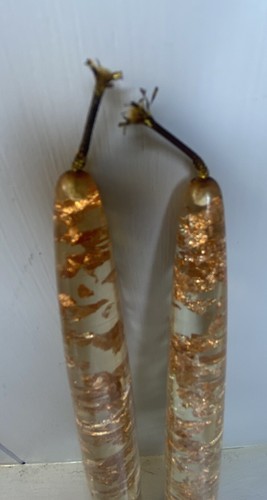 Vintage Clear Lucite Taper Candles Gold - Copper Flecks MCM And Crystal Holders - Picture 6 of 13