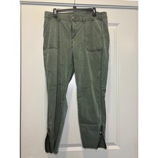 Lane Bryant Olive Green Cargo Crop Pants Zipper Ankle Frayed Hem Size 18