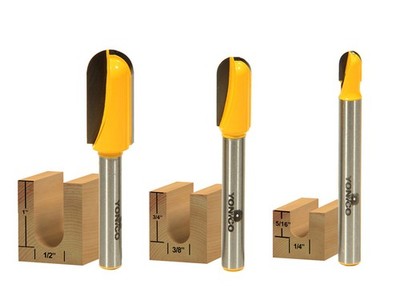 Long Reach 3 Bit Core Box Router Bit Set - 1/4'' Shank - Yonico 14360q