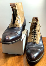 Antique Victorian Edwardian Womens Leather Twin Two-Tone Boot/Shoe -Glove Grip