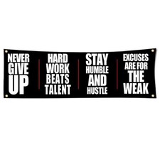"NEVER GIVE UP" Motivational Gym Banner - Fitness Wall Art