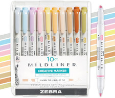 Mildliner Dual-Tip Highlighter Marker Set, Broad and Fine Point Tips, No Bleed,