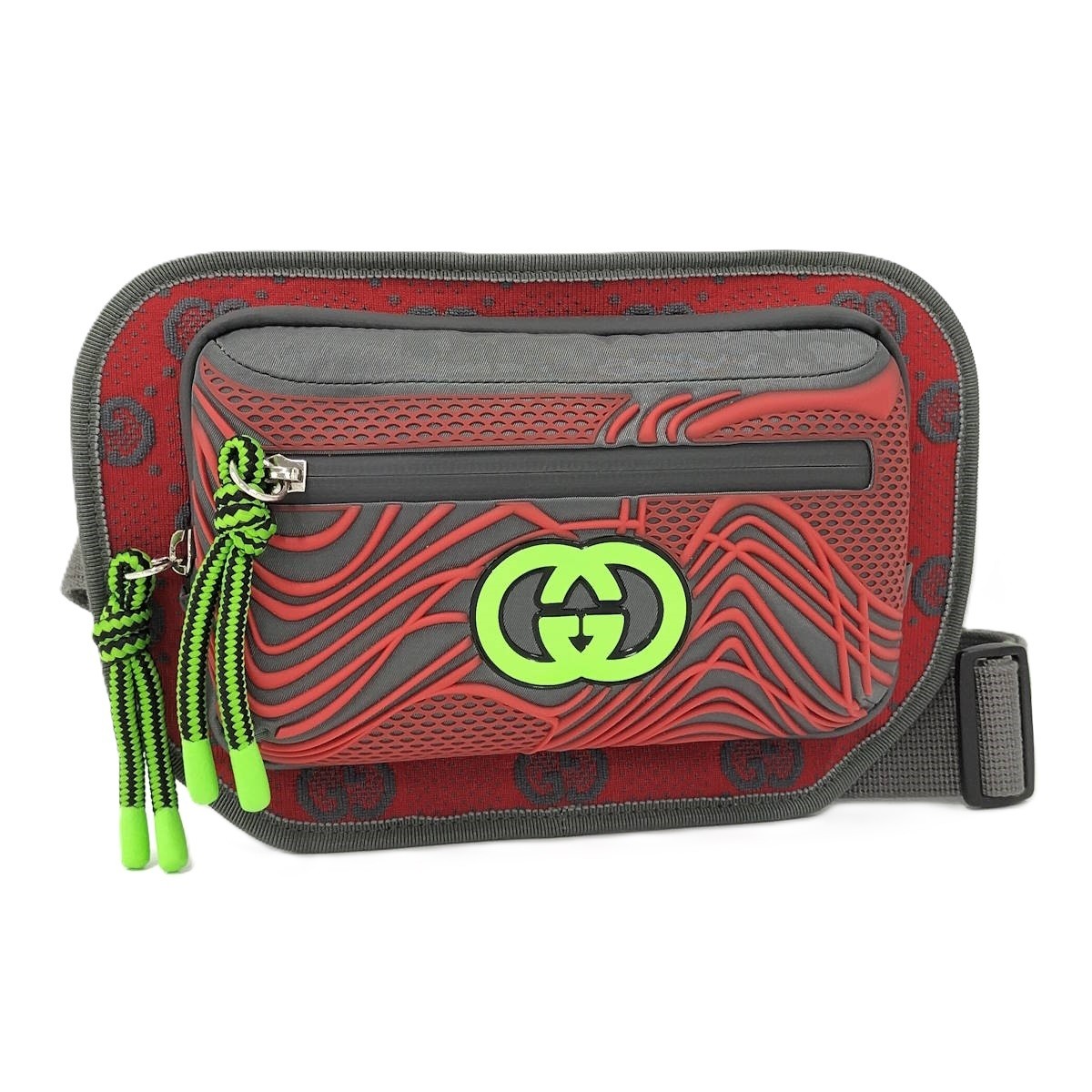 RARE GUCCI GUCCI Belt Bag Body Bag GG Nylon Gray Red 752102