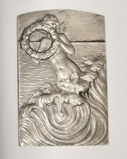 Alte Medaille Plakette Jugendstil Nixe Meerjungfrau Akt Velden Schwimmen Sport
