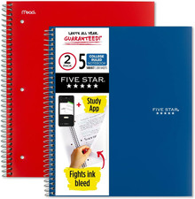 Spiral Notebook  Study App, 2 Pack, 5 Subject, College Ruled Paper, Fights Ink