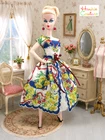 OOAK FITS BARBIE VTG FLORAL FULL SCALLOP DOLL DRESS HAT HANKIE COUTURE CLOTHES!!