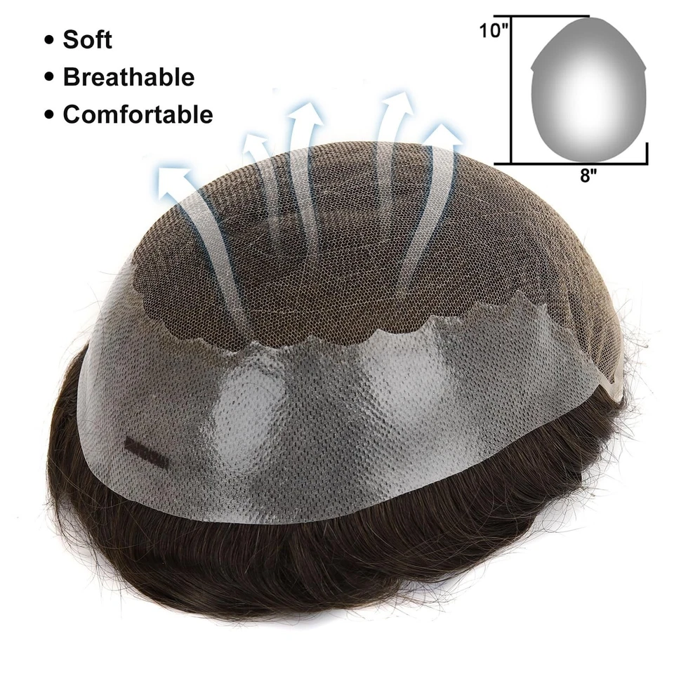 Topunique 8x10" Renda Suíça Pele Fina Costas e Laterais Toupee Cabelo Humano #2 D. MARROM - Imagem 4 de 4