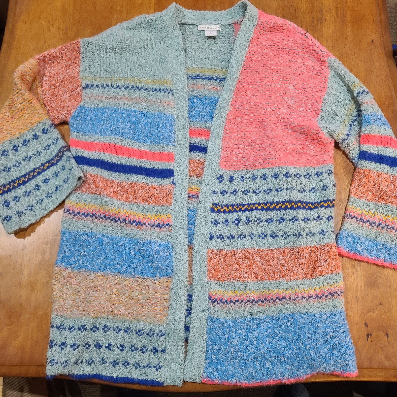 Sincerely Jules Patchwork Wool Blend Open Front C… - image 1