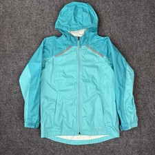 LL Bean Kids Trail Model Rain Jacket Size Large 14-16 Aqua Blue Waterproof Coat