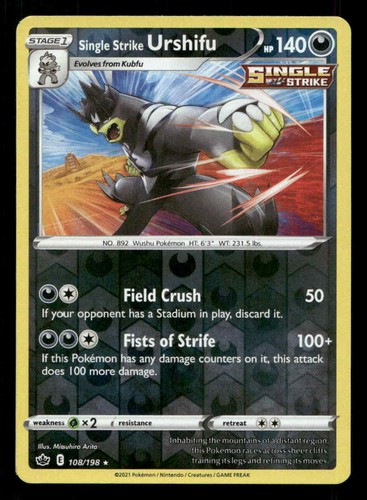 Single Strike Urshifu Reverse Holofoil SWSH06: Chilling Reign 108/198 LP Pokemon