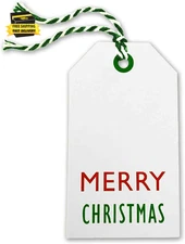 Green Tags for Gift Wrapping and Labeling (Xmas on White Kraft 25 PCS) with Pre-