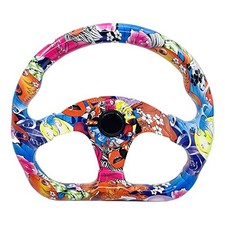 320mm Flat Car Racing Steering Wheel Acrylic Graffiti Pattern Sim Drift Pc Red