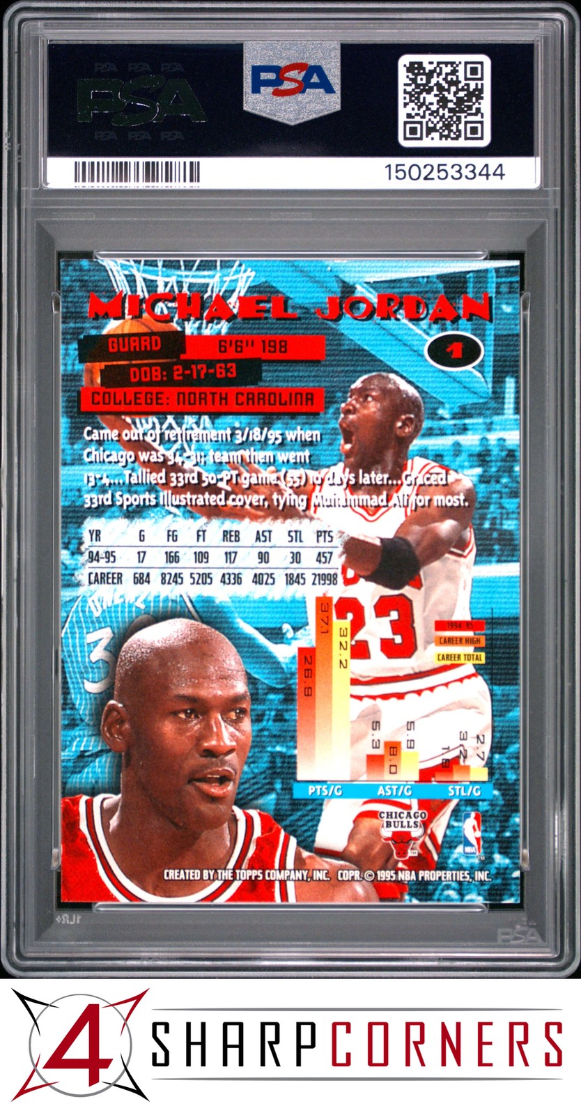 1995 STADIUM CLUB #1 MICHAEL JORDAN BULLS HOF PSA 10 view 2