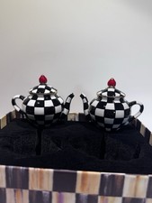 MacKenzie-Childs Courtly Check Teapot Salt  Pepper Shakers Set With Box