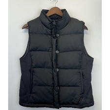 Vtg Y2K GAP Puffer Down Filled Vest Sz M Black Quilted Zip Snap Boxy Heavyweight