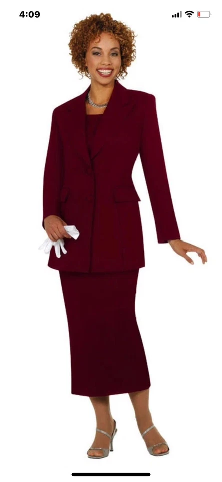 Traje Ben Marc 2299 de un solo pecho para mujer 2 piezas talla 8 borgoña  Foto 4 de 4